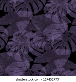 Tropical Pattern. Seamless Texture with Bright Hand Drawn Leaves of Exotic Tree. Summer Rapport for Paper, Cloth, Wallpaper. Vector Seamless Background with Tropic Plants. Watercolor Effect.