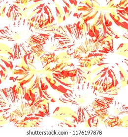 Tropical Pattern. Seamless Texture with Bright Hand Drawn Leaves of Monstera. Summer Rapport for Calico, Textile, Swimwear. Vector Seamless Background with Tropic Plants. Watercolor Effect.
