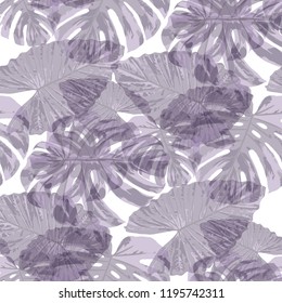 Tropical Pattern. Seamless Texture with Bright Hand Drawn Leaves of Exotic Tree. Spring Rapport for Print, Cloth, Fabric. Vector Seamless Background with Tropic Plants. Watercolor Effect.