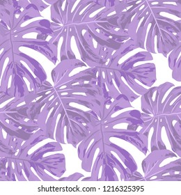 Tropical Pattern. Seamless Texture with Bright Hand Drawn Leaves of Exotic Tree. Spring Rapport for Paper, Cloth, Wallpaper. Vector Seamless Background with Tropic Plants. Watercolor Effect.
