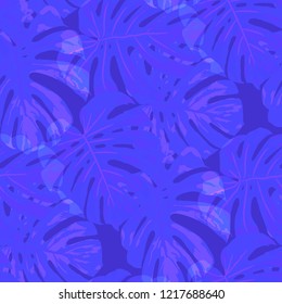 Tropical Pattern. Seamless Texture with Bright Hand Drawn Leaves of Exotic Tree. Trendy Rapport for Paper, Cloth, Fabric. Vector Seamless Background with Tropic Plants. Watercolor Effect.