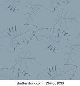 Tropical Pattern. Seamless Texture with Bright Hand Drawn Leaves of Exotic Tree. Spring Rapport for Paper, Textile, Wallpaper. Vector Seamless Background with Tropic Plants. Watercolor Effect.
