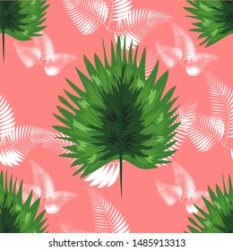 Tropical Pattern. Seamless Texture with Bright Hand Drawn Leaves of Monstera. Seamless Background with Tropic Plants.