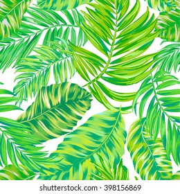 tropical pattern. seamless vector design with green exotic leaves 
