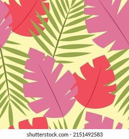 Tropical pattern seamless. Vector summer tropical pattern design. Modern pattern with jungle leaves, banana leaves, palm leaves.
