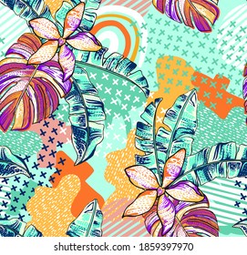 tropical pattern for summer, design with fun and multicolored background