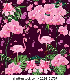 tropical pattern, surface pattern colorful textile texture, textile pattern, textile design, colorful background, flamingo illustaration