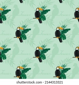 Tropical pattern with toucans. Summer background. Cute birds texture