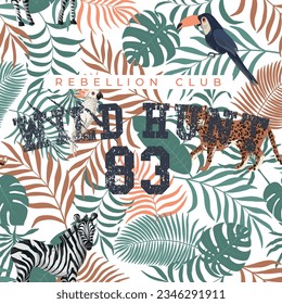 tropical pattern varsity slogan college palm tree botanical stay wild
