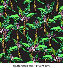 Tropical pattern vector palm trees aloha design. Exotic vivid print leaves green trendy color - palm background.