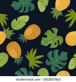 Tropical pattern. Vector pattern. A pineapple. Watermelon. Monstera