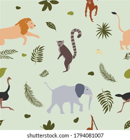 tropical pattern with wild animals