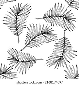 Tropical patterns flowers. Engraved ink art. Seamless pattern on black background. Fabric wallpaper print texture. Vector.