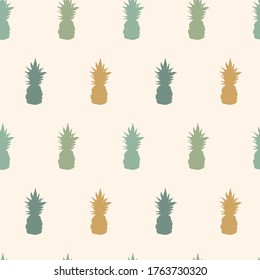 Tropical pineapple colorful seamless pattern. Summer design with hand drawn sketch elements. Vector illustration in pastel colors.