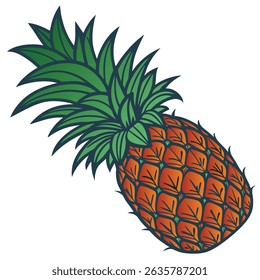 A tropical pineapple with detailed texture and spiky green crown.