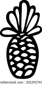 Tropische Ananas. Doodle exotische Früchte. Essen für Dschungeltiere. Handgezogene reife, saftige Ananas. Köstlicher vegetarischer gesunder Dessert. African black clip art for baby's coloring.Vector illustration.
