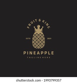 Tropical pineapple fruit king logo design vector gold color