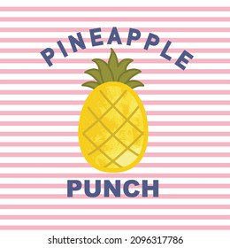 Tropical pineapple graphic on striper background in editable vector file