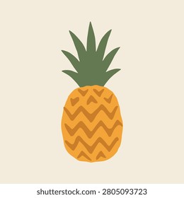 Tropical Pineapple Illustration in Scandinavian Flat Vector Style