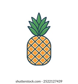 Tropical pineapple. Illustration of a yellow pineapple with green leaves on white background. Great for summer, food, and tropical designs.