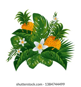 tropical pineapple with leafs decoration