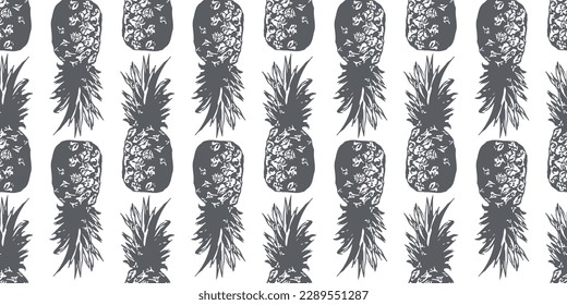 tropical pineapple pattern seamless vector black and white background, for wallpaper, surface design, textile and fabric