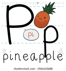 Tropical pineapple resting in the letter 'P', ready for its grammar and pronunciation lesson.