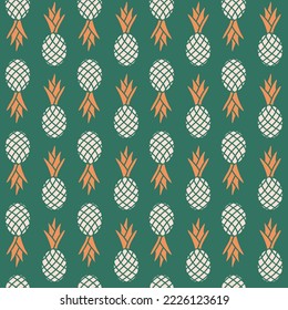 Patrón transparente de piña tropical, ilustración vectorial de amarillo verde para el diseño textil, libro de recortes y decoración creativa