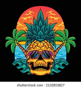 Tropical pineapple skull vector illustration