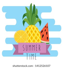tropical pineapple with watermelon and lemon with ribbon