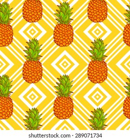 Tropical Pineapples Background  tropical Seamless Pattern  on a geometric background