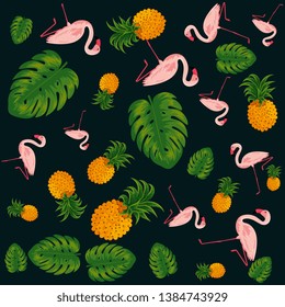 tropical pineapples with leafs and flemish pattern