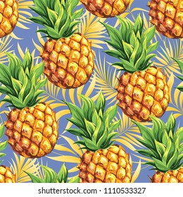 Tropical pineapples. Seamless vector pattern.