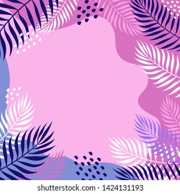 Tropical pink background with palm leaves for postcards, posters and social networks. Vector illustration