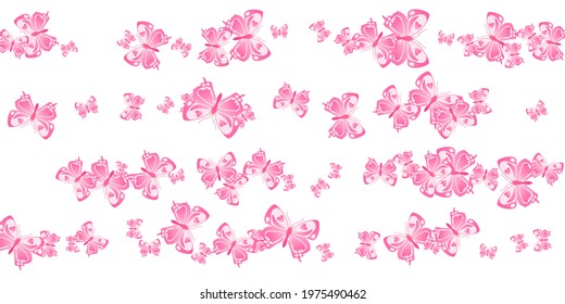Tropical pink butterflies cartoon vector wallpaper. Spring funny insects. Wild butterflies cartoon kids background. Sensitive wings moths patten. Fragile beings.