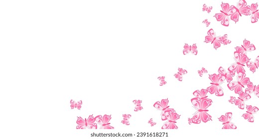Tropical pink butterflies flying vector background. Summer beautiful insects. Wild butterflies flying girly illustration. Sensitive wings moths patten. Tropical creatures.