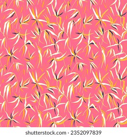 Tropical pink floral. Vintage tropical botanical seamless retro floral pattern design.