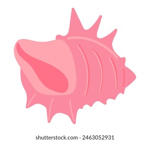 Tropical pink seashell in flat design. Spiked shell, beach cockleshell. Vector illustration isolated.