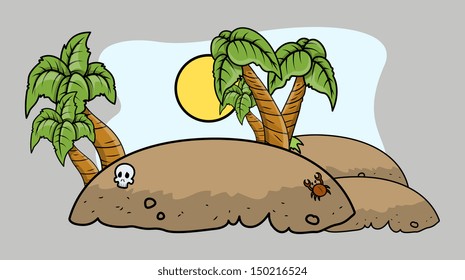 Tropical Pirate Island - Vector Cartoon Illustration