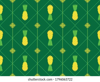 Tropical Pixel Art 8 Bit Style Pineapple Green Pattern