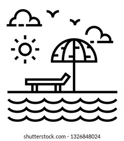Tropical place, beach line icon 