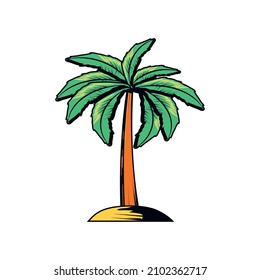 Tropical Plam Tree Icon Flat