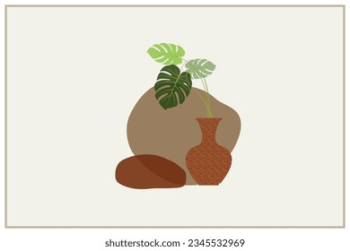 Planta tropical de vectores artísticos. Diseño moderno estilo minimalista colores pastel monstera sobre fondo blanco. Impresión de diseño para ilustración, textil, impresión digital, decoración. Establecer 1