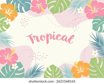 Quadro de fundo de planta tropical com texto ilustração Vetor