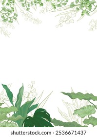 Tropical plant border and frame watercolor painting illustration