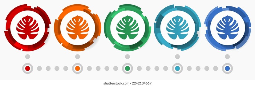 Conjunto de iconos de vectores de concepto de planta tropical, punteros de diseño plano, plantilla infográfica