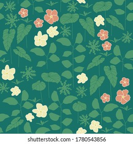 Tropical plant and exotic flower pattern with green background