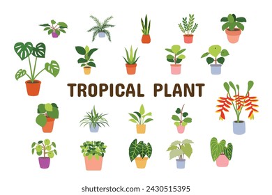 Tropical Plant Flat Vector Illustration Icon Sticker Set Design Materials