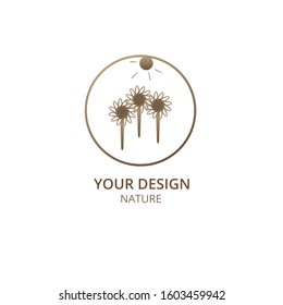 Tropical plant flowers logo template. Abstract Round emblem flower in linear style. Ecology concept. Flat vector badge illustration for design of flower shop, spa, cosmetics, health, natural products,