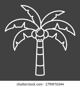 Tropical plant icon. Isolated, lined vector illustration of coconut tree. Palm pictogram. Cute, funny art. Fruit agriculture logotype design element.